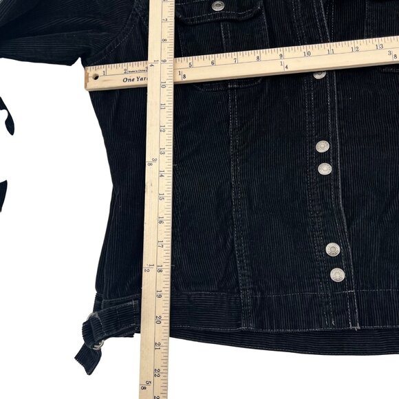 Women's Black Corduroy Jacket y2k Faux Fur Detachable Collar French Cuff Size PL - Picture 6 of 9